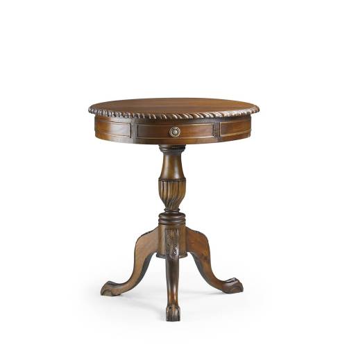 Table Ronde Vintage Chippendale 2 Tiroirs en Bois d'Acajou