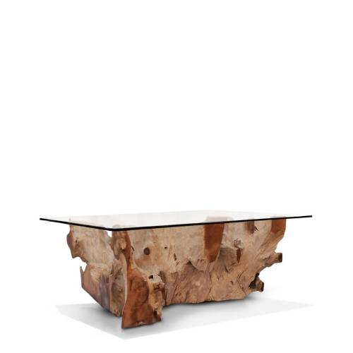 TABLE BASSE RACINE BLANCHIE AVEC VERRE