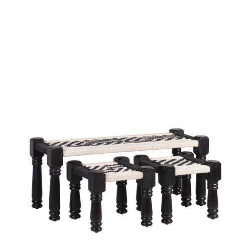 BANQUETTE MACRAMÉ AVEC 2 TABOURETS