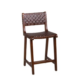 Chaise de bar Manhattan en teck et cuir : cette chaise de bar conte...