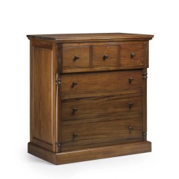 Commode vintage en bois avec colonnes ciselées et 6 tiroirs.