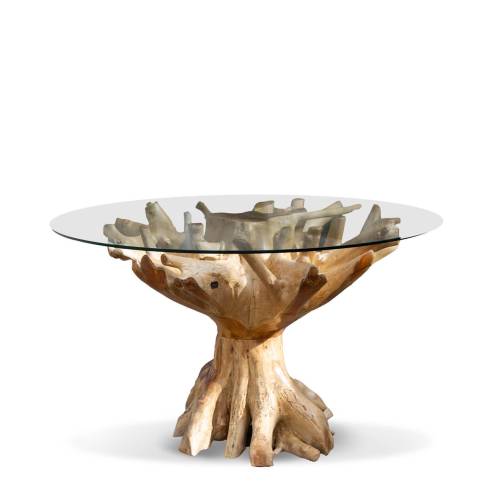 TABLE RACINE TECK BLANCHIE AVEC VERRE A