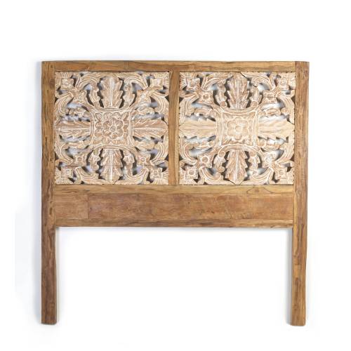 TÊTE DE LIT SCULPTÉ TECK BLANCHI