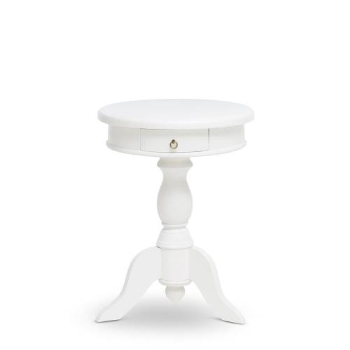 TABLE D’APPOINT RONDE NEWPORT BLANCHE 2 TIROIRS