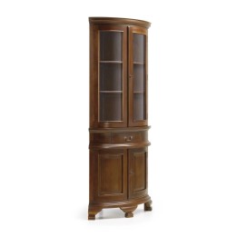 Vitrine d'angle vintage 4 portes 1 tiroir en bois massif