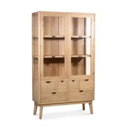 Vitrine Scandi en Bois Massif 6 Tiroirs 2 Portes