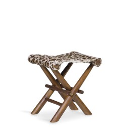 Tabouret Pliant en Bois et Cuir Motif Léopard