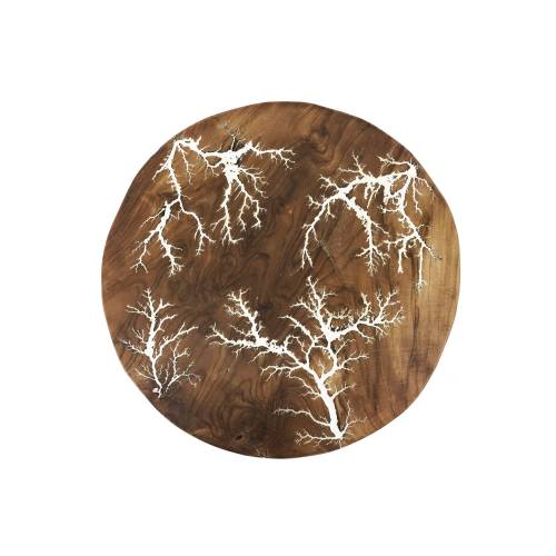 TABLEAU ROND TECK MOTIF BLANC