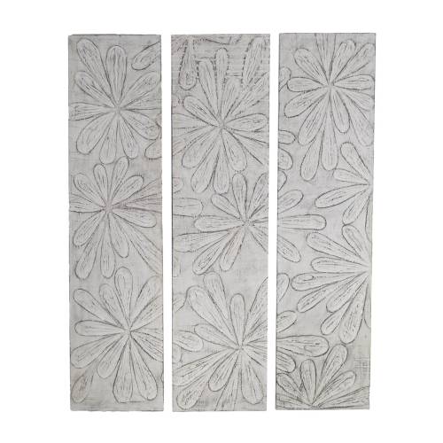 PANNEAU SCULPTÉ FLORAL BLANCHI EN SUAR S/3
