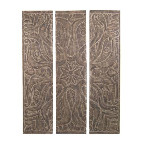 PANNEAU SCULPTÉ FLORAL EN SUAR S/3