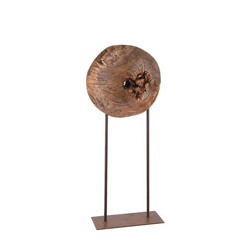 ROUE ANCIENNE EN BOIS AVEC PIÉDESTAL HAUT