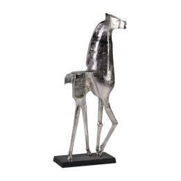 Statue de cheval argenté en bois, signature contemporaine.