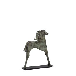 Statue de cheval plat en bois signature contemporaine.