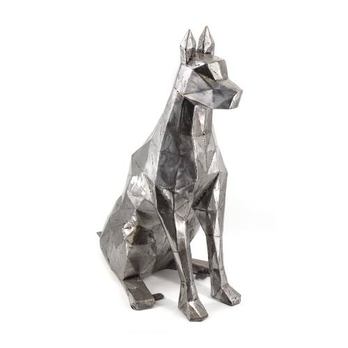 STATUE CHIEN ASSIS EN MÉTAL