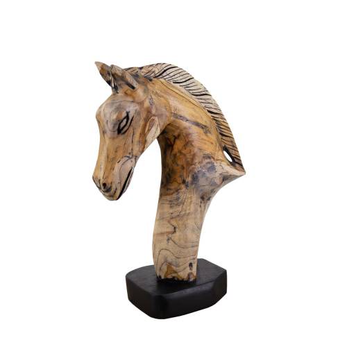 STATUE DE CHEVAL EN TECK NATUREL
