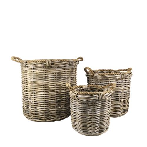 PANIERS RATTAN KUBU RONDES AVEC CORDE S/3