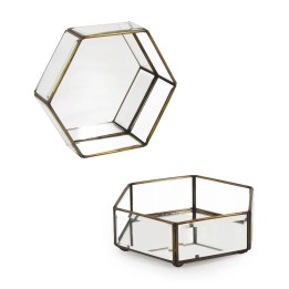 Boîte bisel hexagonale grand en bois massif, signature de style con...