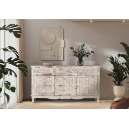 Buffet en bois massif contemporain à basse hauteur.