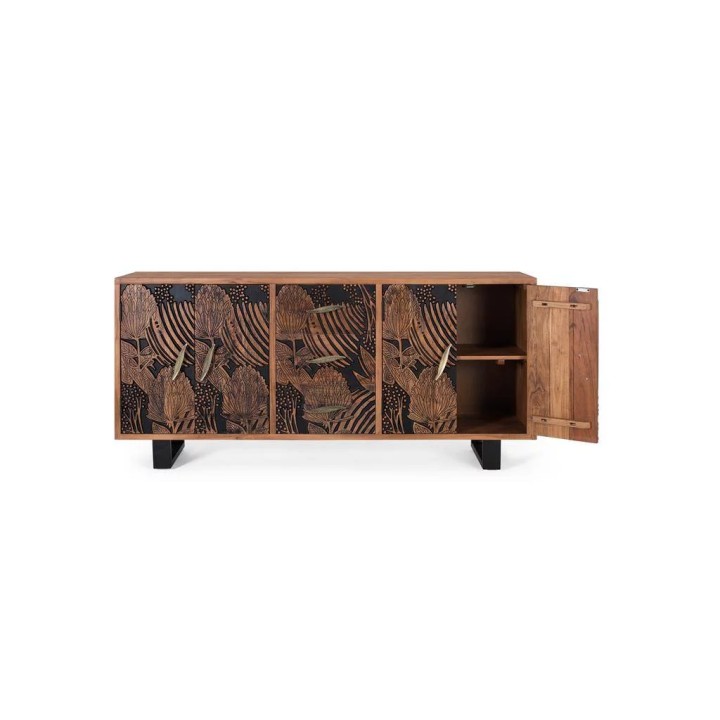 Buffet en bois massif contemporain bas.