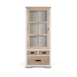 Vitrine en Bois de Mindi avec Porte Vitrée Rustique et Moderne