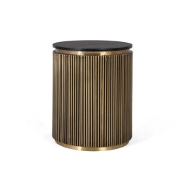 Table Ronde en Bois & Laiton Doré pour Salon Contemporain