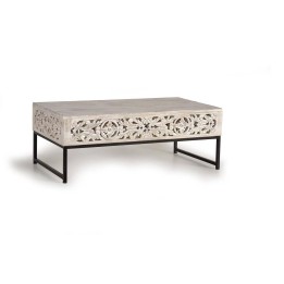 Table Basse Bois de Manguiers Sculptée pour Salon Contemporain