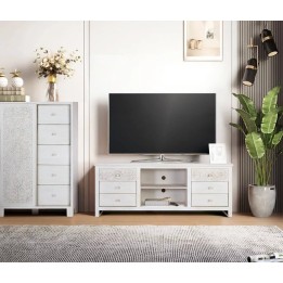 Meuble TV Bois de Manguier Blanc Vieilli | Salon Contemporain