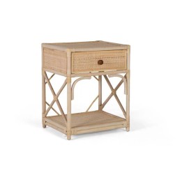Table de chevet en bois massif avec style contemporain.