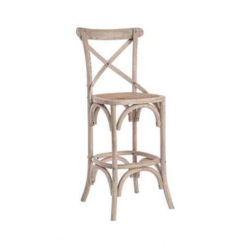 Tabouret Bar Cross Gris Naturel en Bois pour Salon Contemporain.