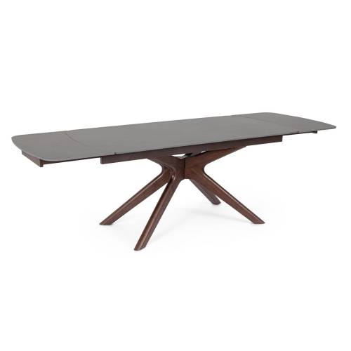 Table Extensible en Bois Noyer/Gris pour Salle à Manger