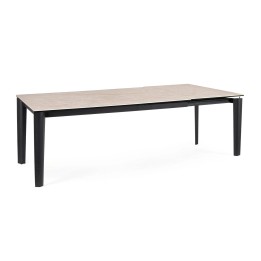 Table en bois massif extérieure Asiri 180/250x100 noir, modèle icon...