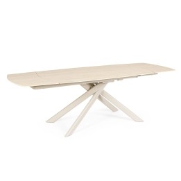 Table en bois extensible contemporaine à profil arrondi.