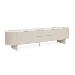 Meuble TV en bois massif 2 portes 2 tiroirs Ardis Beige Cl.