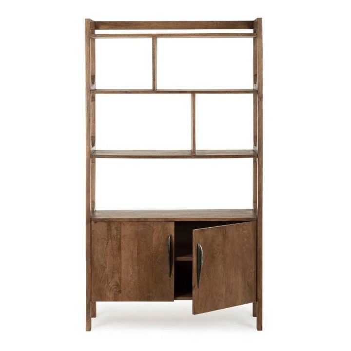 Bibliothèque en bois massif Sherman, signature de style contemporain.