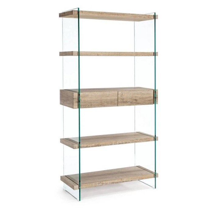 Bibliothèque en bois 4 niveaux avec 2 tiroirs contemporaine