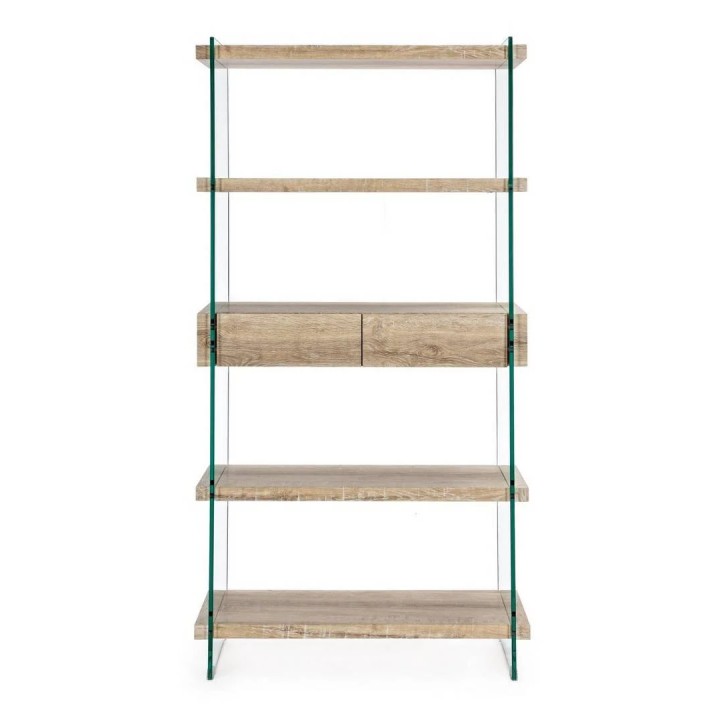 Bibliothèque en bois 4 niveaux avec 2 tiroirs contemporaine