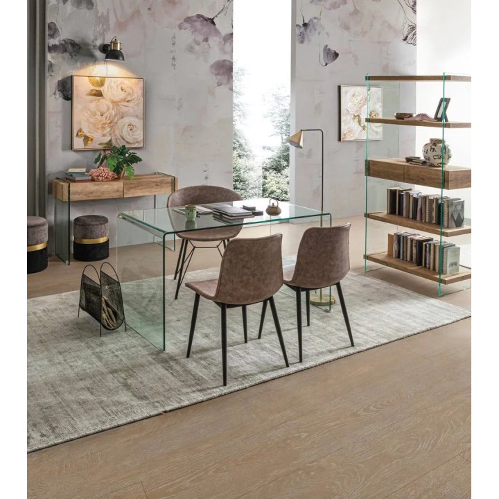 Bibliothèque en bois 4 niveaux avec 2 tiroirs contemporaine