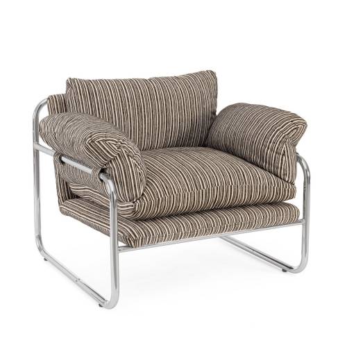 FAUTEUIL MORVANA RAYURES SAGE en Bois pour Salon
