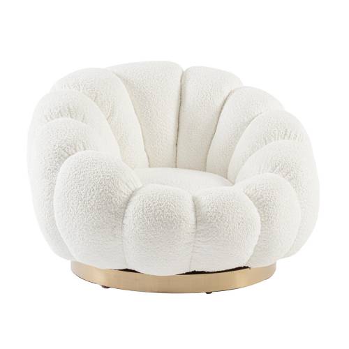 Fauteuil Pivotant en Bois Blanc pour Salon