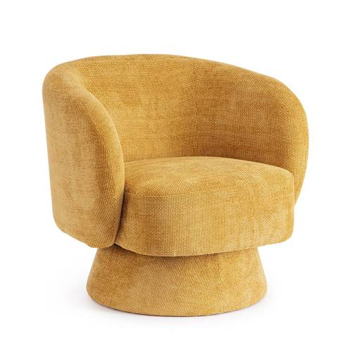 FAUTEUIL PIVOTNAT MOUTARDE en Bois Massif pour Salon