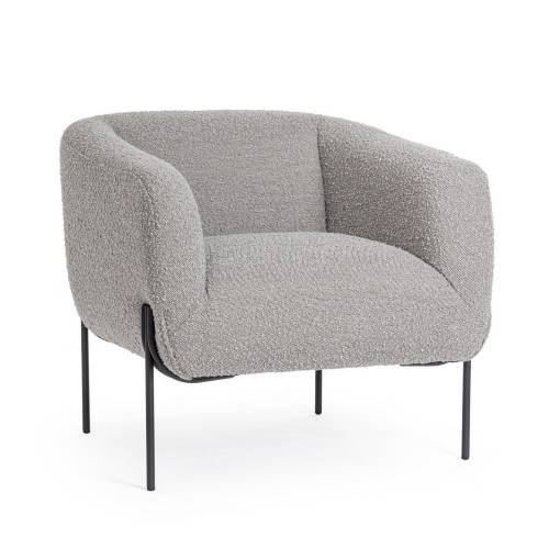 FAUTEUIL BOIS CLAUDINE GRIS BOUCLÉ