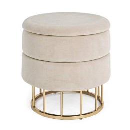 Tabouret Coffre Pavlina Beige en Bois Massif avec Coffre Secrètaire
