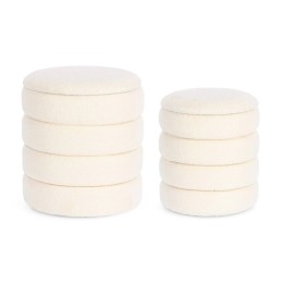 Pouf en Bois Blanc Bouclé pour Salon Contemporain