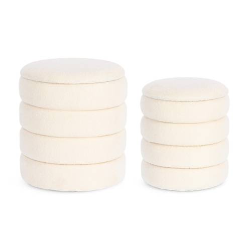 Pouf en Bois Blanc Bouclé pour Salon Contemporain