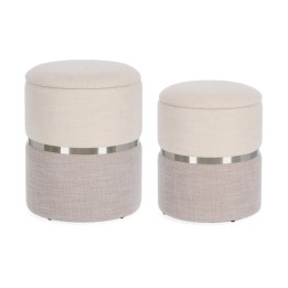 Pouf en Bois Blanc-Gris pour Salon Contemporain.