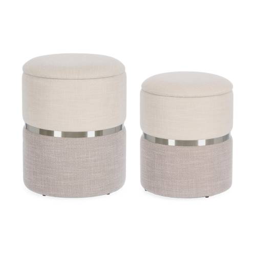 Pouf en Bois Blanc-Gris pour Salon Contemporain.