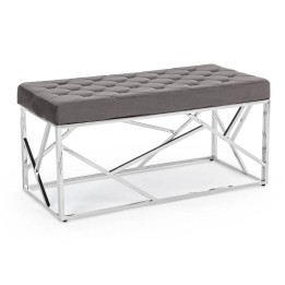 Banc Rayan Velours Gris en Bois Massif Tendance Moderne