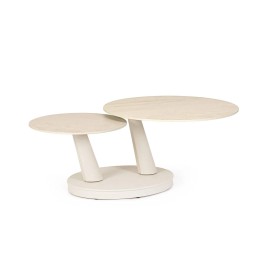 Table basse en bois massif avec pieds en forme de lettres, signatur...