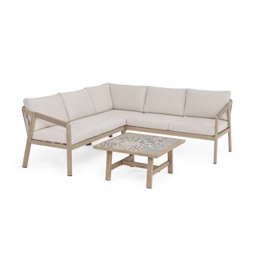 Salon Extérieur en Aluminium Peint avec Effet Bois pour Terrasse