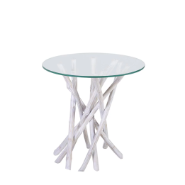 Table auxiliaire en bois recyclé et cristal blanc pour Salon